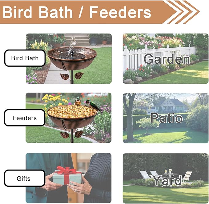 OUISJYER 13" Metal Bird Bath for Outside 3" Deep Removable Bowl with Stake