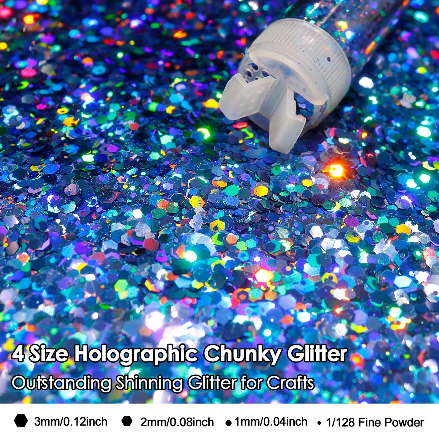 Renfio Holographic Chunky Glitter, 16 Colors Resin Glitter Set Each 10g/0.35oz PET Chunky Flakes Sequins Mix Fine Powder for Crafts, Resin Accessories, Snow Globe Tumbler Supplies, Nails