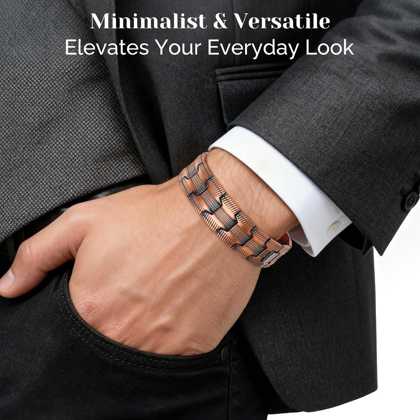 JEROOT Men's 99.99% Pure Copper Magnetic Bracelet, 3500 Gauss Magnets Adjustable with Sizing Tool