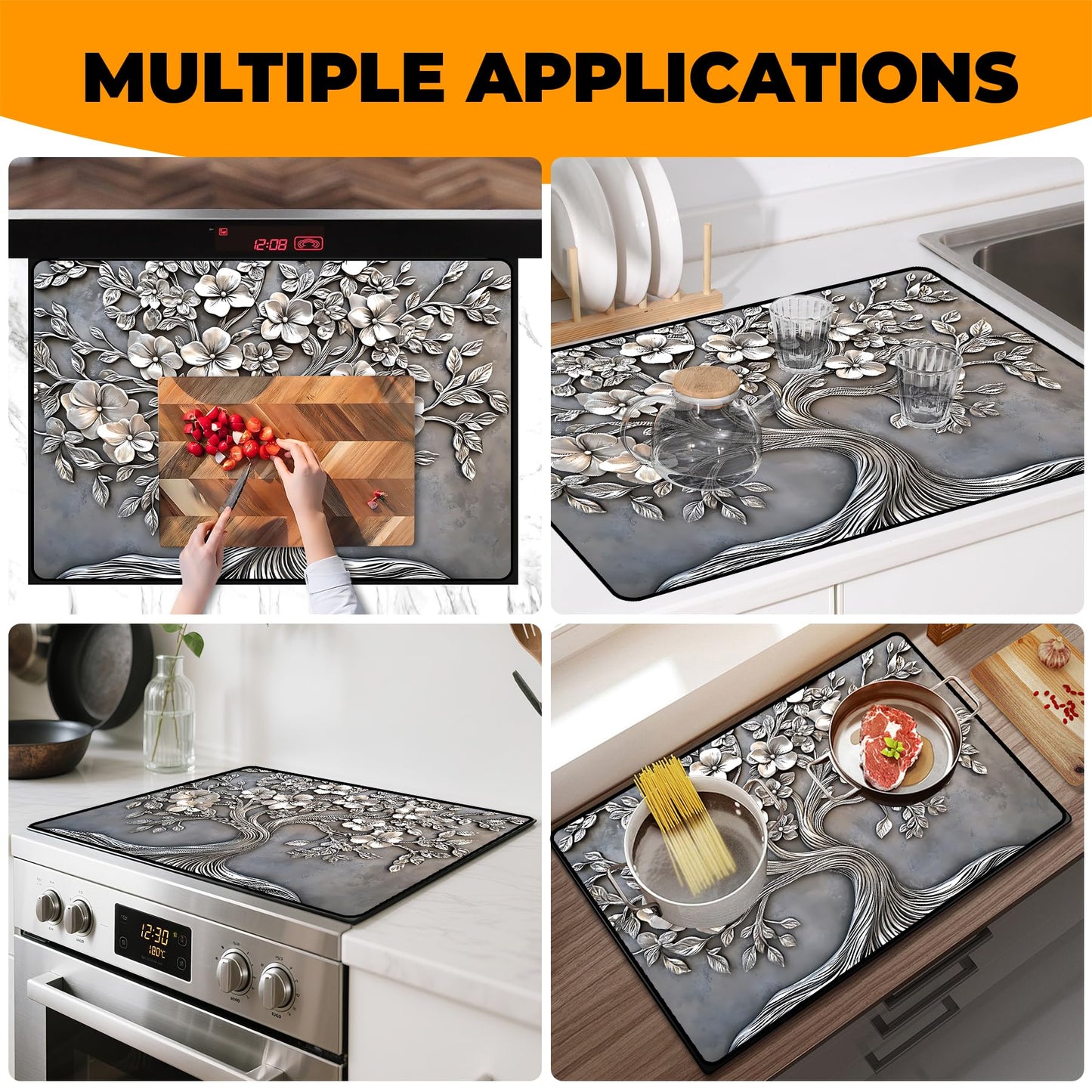 BSFHH Heat-Resistant Glass Stove Top Cover with Anti-Slip Rubber Coating – Electric Stove Protector, Scratch-Resistant, Expands Counter Space, Stylish Kitchen Decor (Tree)