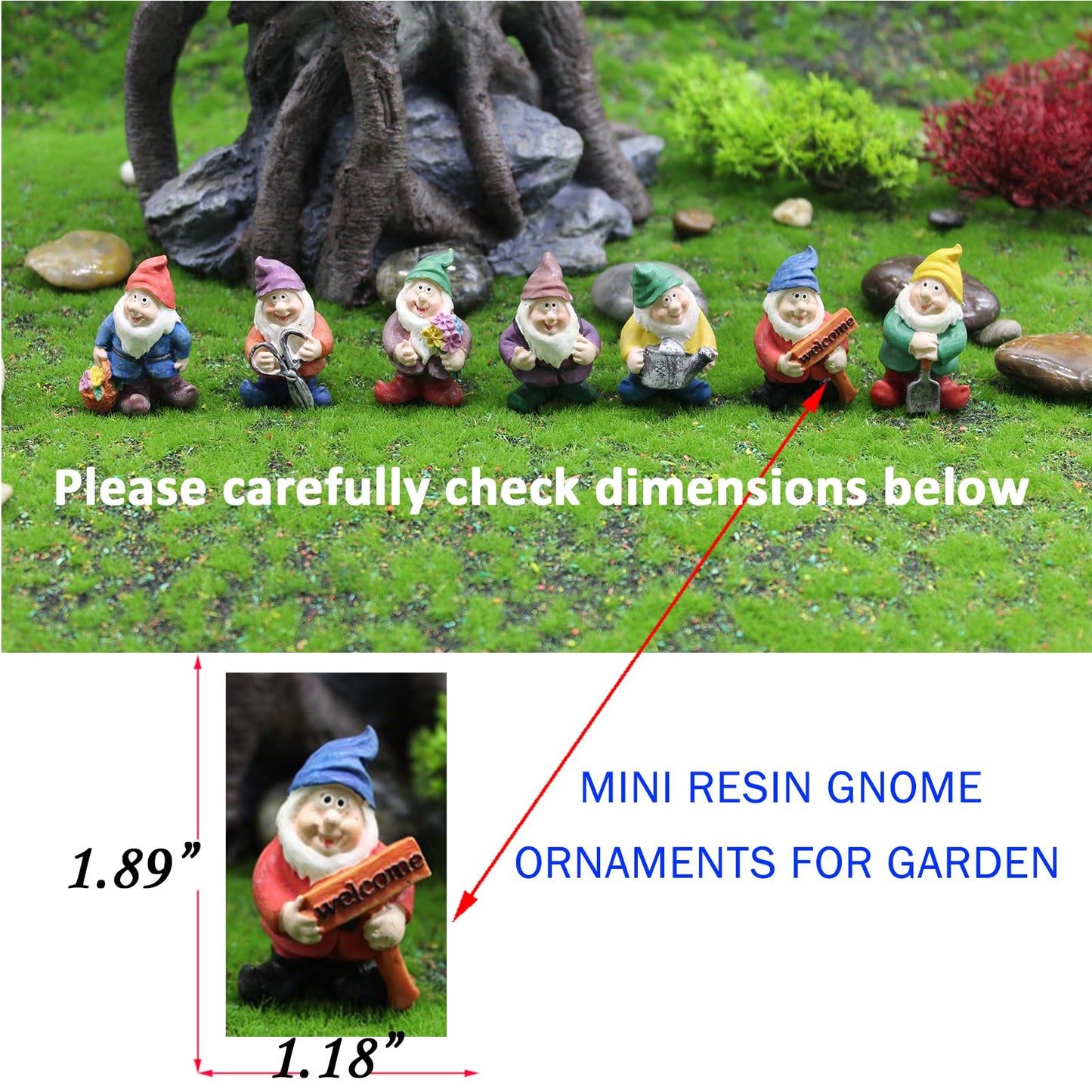 HONEYSHOW Fairy Garden Accessories, 7PCS Gnome Figurines-Mini Gnomes kit/Seven Dwarfs Statue for Fairy Garden/Flower Pot/Home Decoration.
