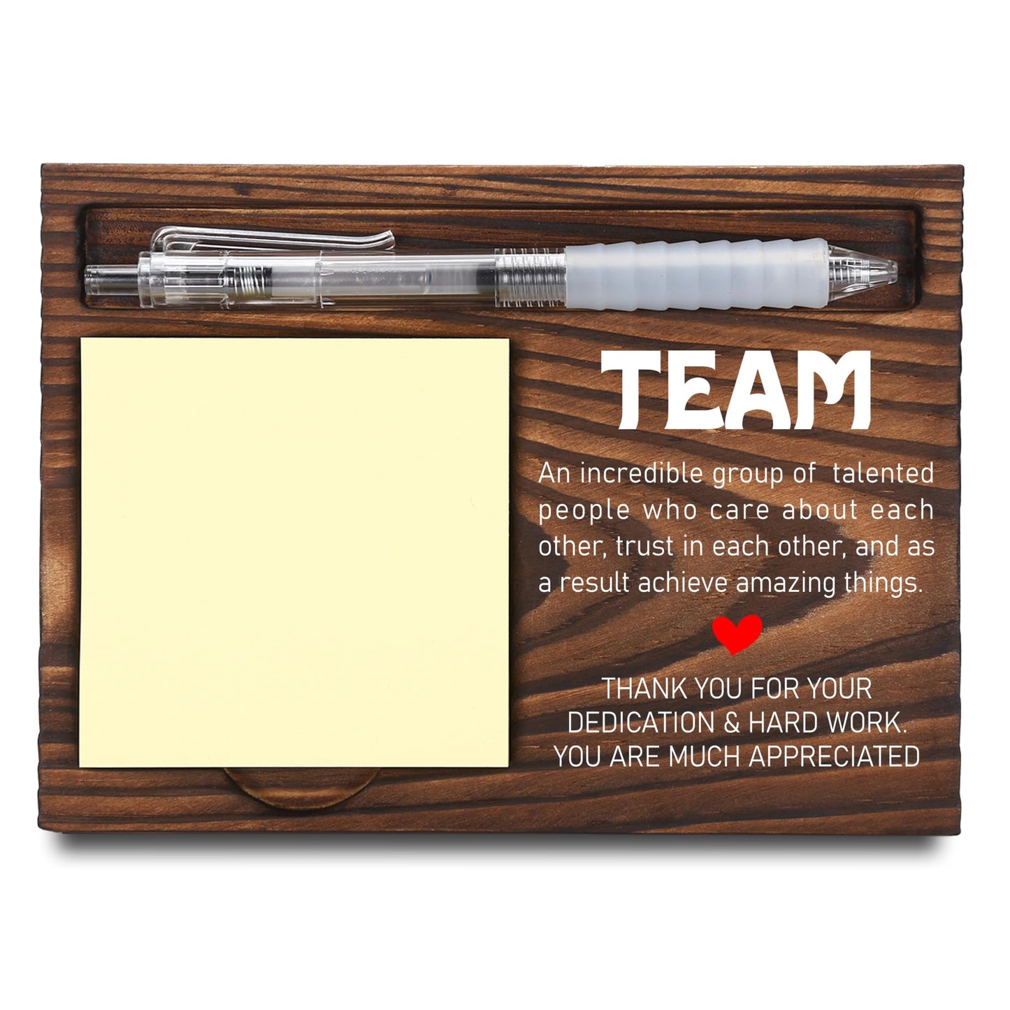 Team Gifts for Employees, Appreciation Gifts for Coworker, Thank You Gifts, Sticky Note Holder, Post-it Note Dispenser for Desk, Wooden Post-it Note & Pen Holder 6.5" x 4.7" - FTA116