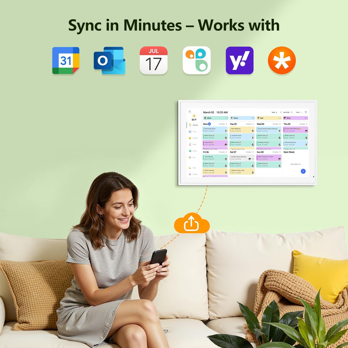 Digital Calendar, 15.6 Inch Wall Planner Electronic Calendar & Chore Chart, Smart Touchscreen Interactive Display for Family Schedules, Great for Organizing Your Routines, Wall & Desk Mountable