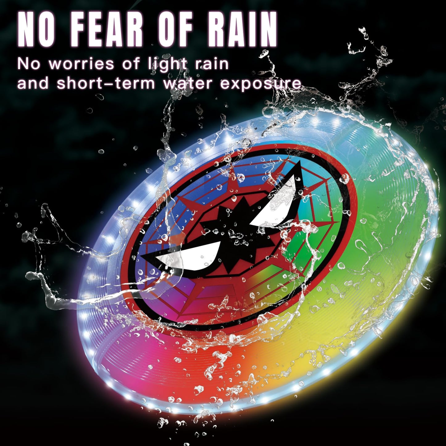 LED Flying Disc with Millions of Colors, Rechargeable, Water-resistant, 42 LEDs, 175g Light Up Disc, 12 Modes, Spider Outdoor Toys for Kids Ages 4-8, Camping Equipment Beach Toys for Adults Boys Teens