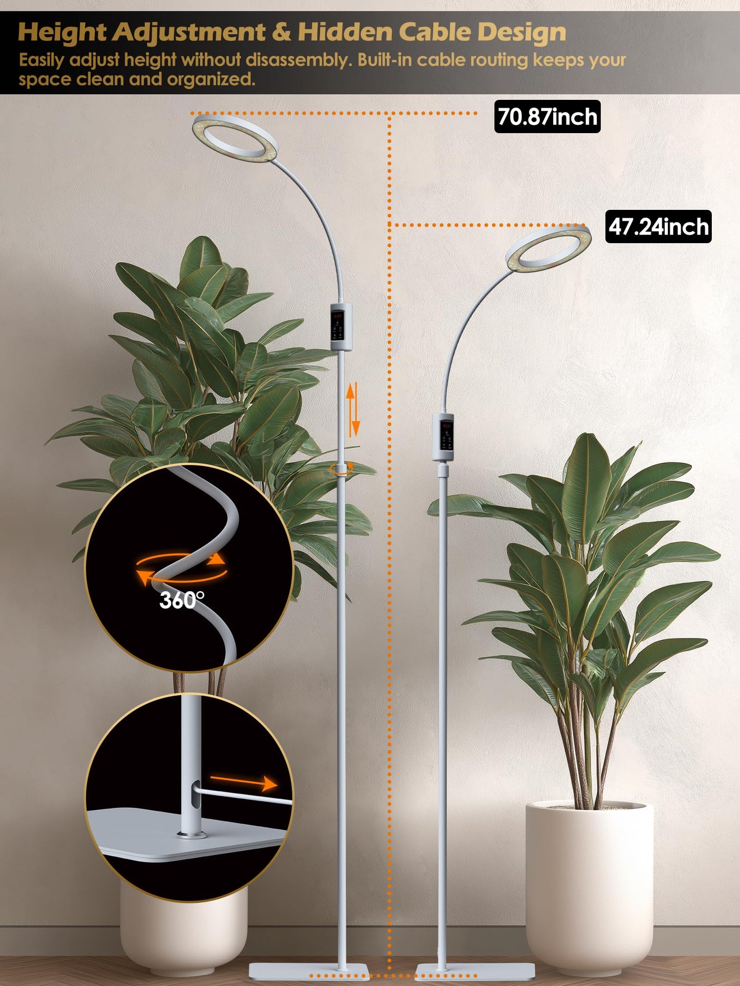 Smart Grow Lights for Indoor Plants, 24W Plant Light with Auto-Timer, Full Spectrum LED Grow Light, Adjustable Height & Stepless Dimming,Plant Assistant Suitable for Most Plants (White)