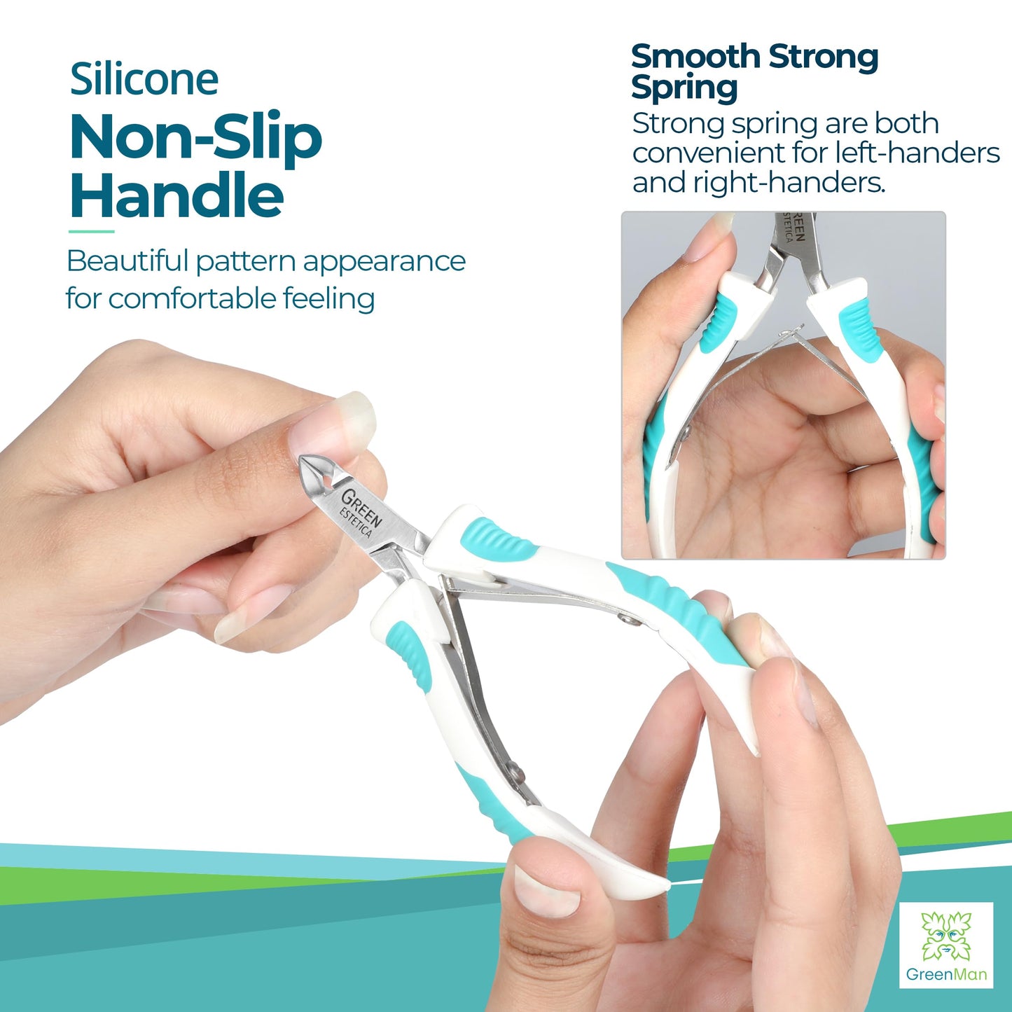 Cuticle Trimmer with Pusher & Nipper with Non-Slip Grip Handle Professional Stainless Steel Cuticle Cutter Sharp Blades Double Spring Cuticle Nippers for Nail Care Pedicure Manicure Nail Tools (Silver