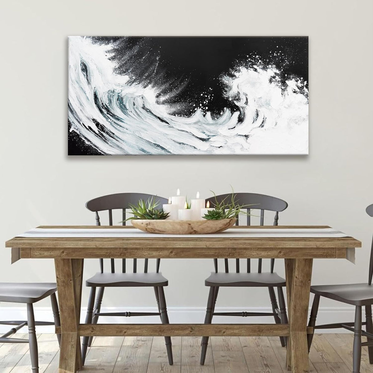 Black Abstract Wall Art Living Room Abstract Painting Wall Decor Modern 24"X 48" Canvas Art Wall Decor Black White Ocean Waves Wall Art Canvas Prints Artwork Pictures For Bedroom Kitchen Artwork