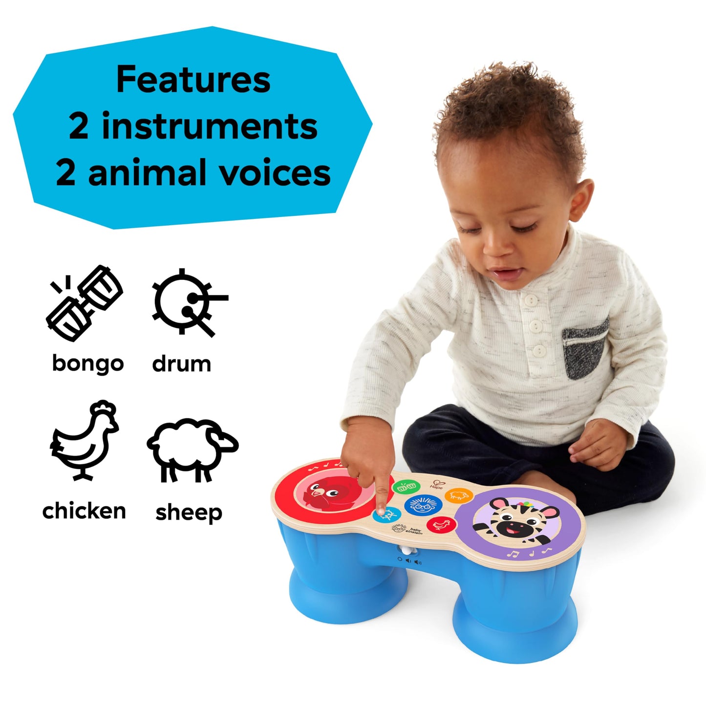 Baby Einstein Upbeat Tunes Magic Touch Wooden Drum Musical Toy, Ages 6 Months +