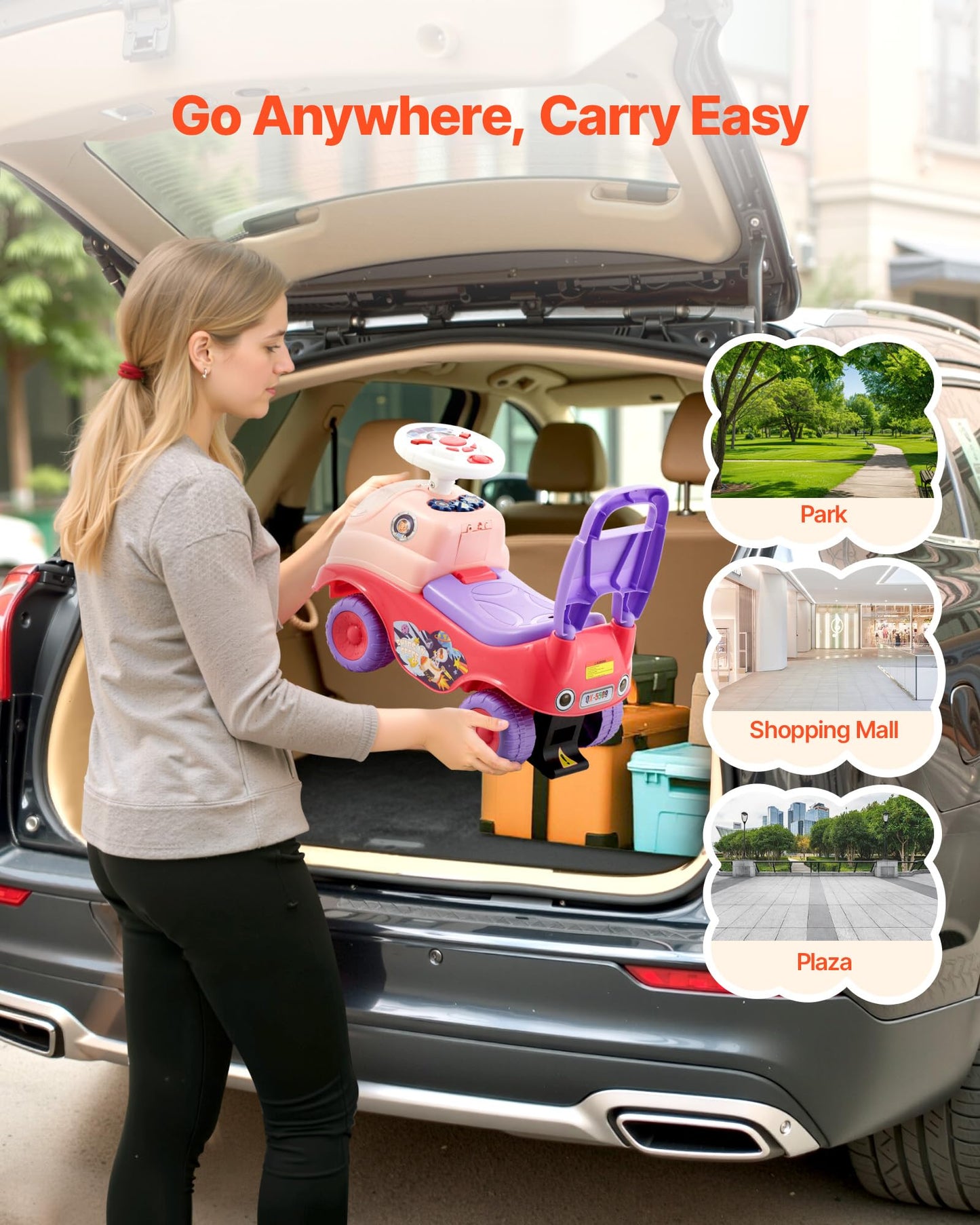 VEVOR Ride On Toddler Push Car, Push Car for Toddler 19 to 36 Months, Kids Ride On Toy with Horn & Music, 48.5 lbs Load Capacity, Under-seat Storage, Foot-to-Floor Walker for Toddlers Boys Girls, Pink