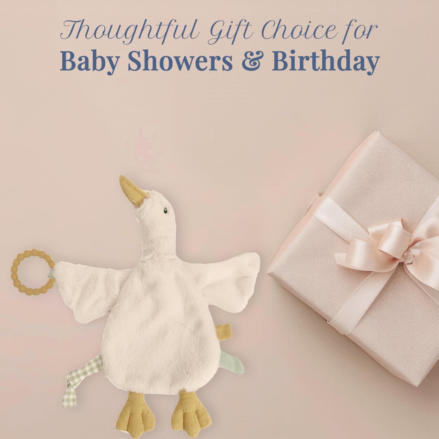 MON AMI PRU Goose Teether Lovie | 12-Inch Baby Security Blanket with Silicone Teether | Soft Plush Lovey for Teething Relief & Comfort