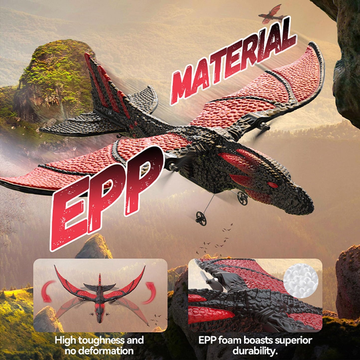 DEERC RC Dragon Plane for Kids Remote Control Airplane Toy, 2CH 6-axis Easy to Fly Foam Aircraft for Boys Beginner 8-12, Glider Stabilizer RTF Stunt Jet