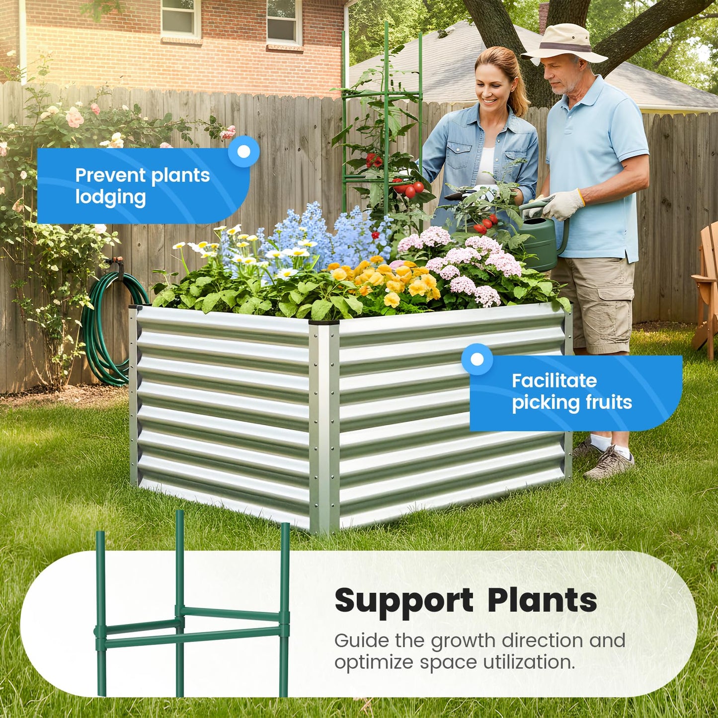 Quictent Galvanized Raised Garden Bed 4x3x2ft Tall Garden Bed Extra Height 22.4" Hold 24cft Soil Outdoor Heightened Planter Box for Deep Root Vegetables Herbs Tomato Cage Included, Silver
