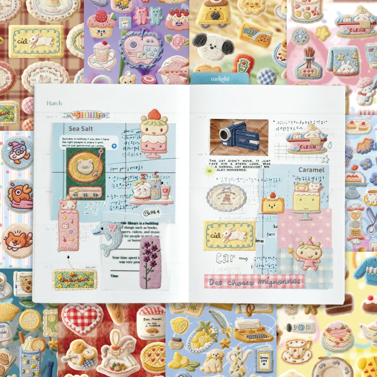 PRSTINCOL 2 in 1 Japanese Sticker Book Combo Set with Red and Blue Patterned Die Cut Stickers 60 Sheets for Journaling
