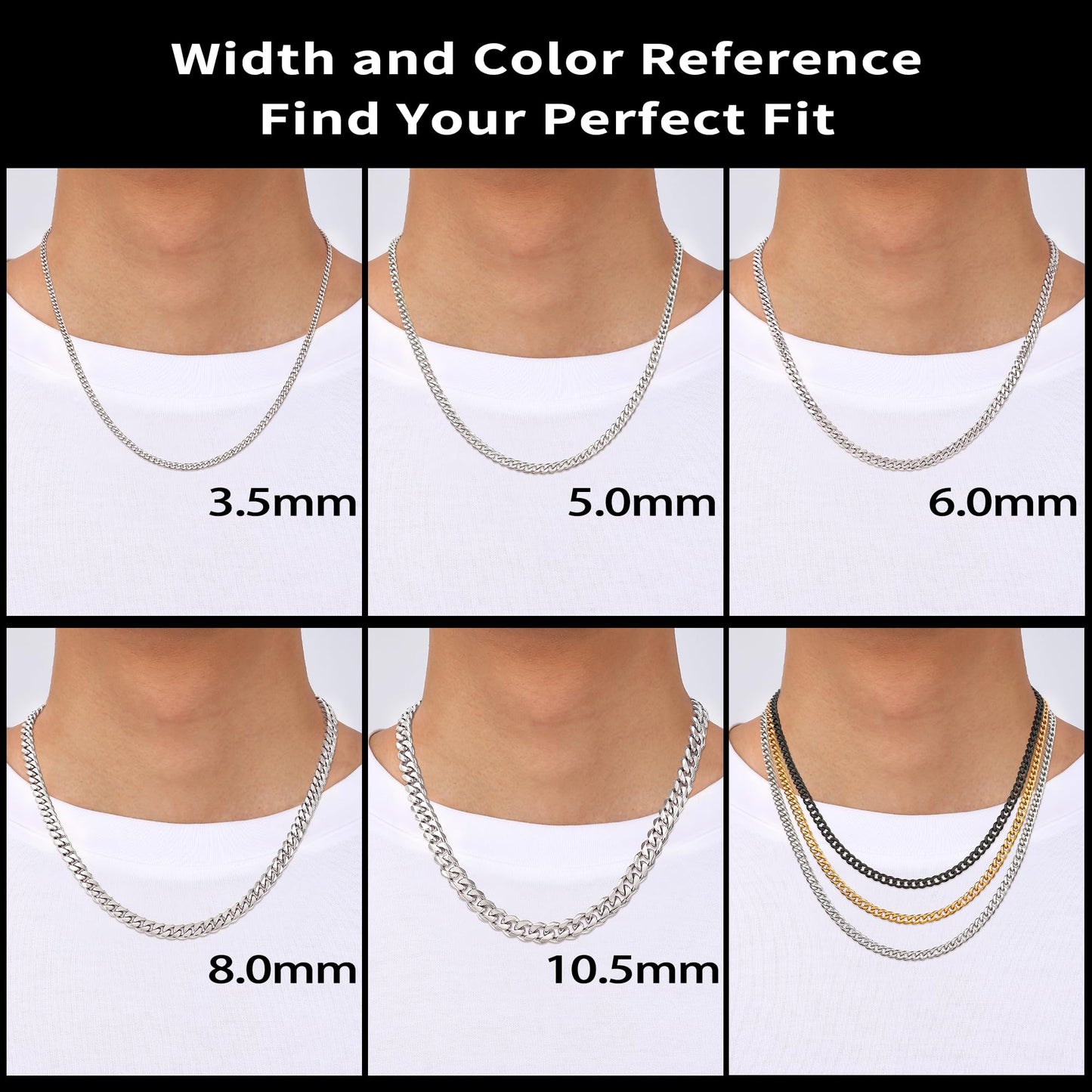 Fiusem Stainless Steel Cuban Link Chain Necklace, 3.5mm/5mm, 24'', Unisex, Silver