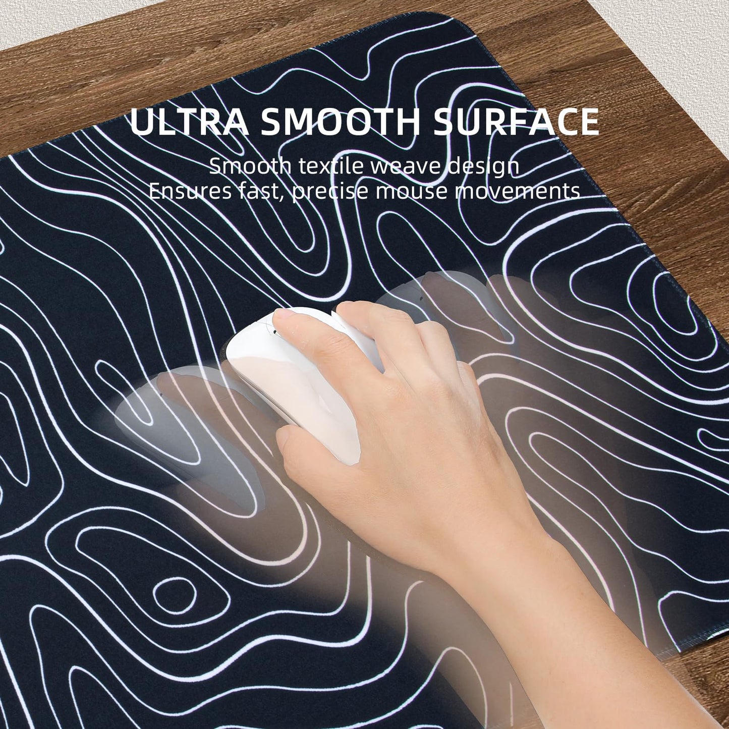 VOVIPO 3 in 1 Wireless Charging Mouse Pad, Gift for Dad/Office Manager,Wireless Charger Compitable with iPhone/Watch/airpods. Wireless Charging Desk Mat 90 x 40cm,Black Topographic Computer Desk Pad