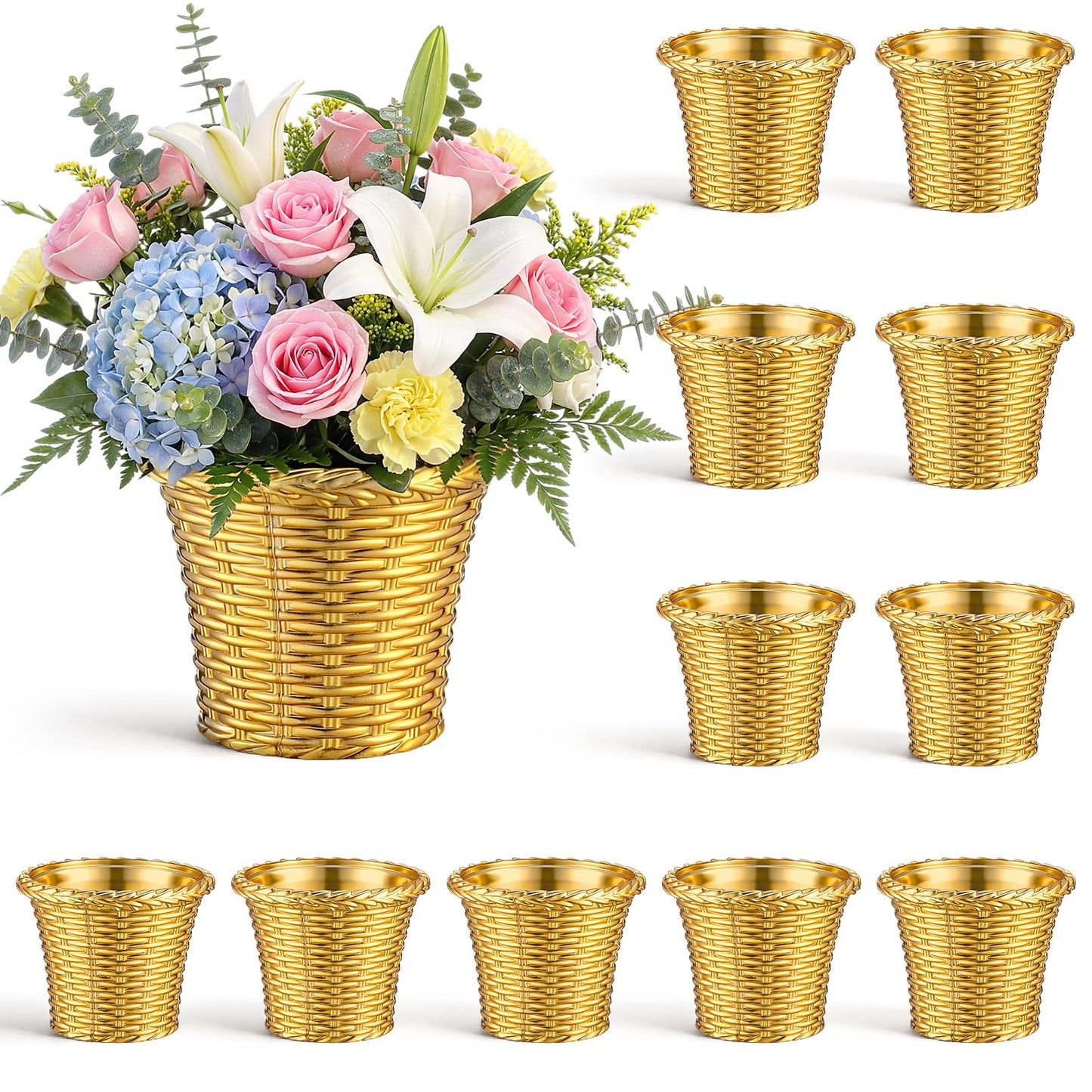 Ferrochef 12 Pcs 4.3'' Small Gold Vases Bulk Mini Decorative Plastic Gold Vases Bud for Wedding Table Centerpieces Flower Candy Indoor Outdoor Garden Tea Birthday Party Decor