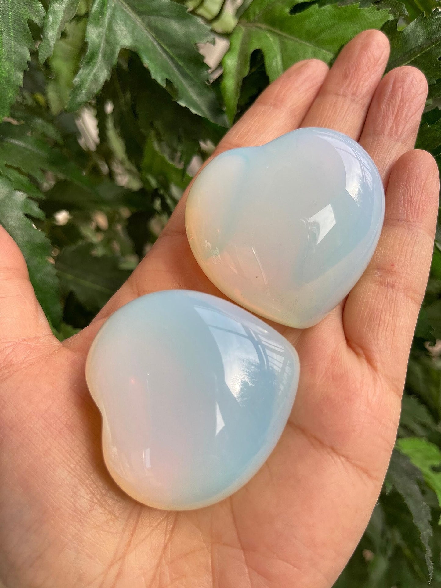 GAF TREASURES Opalite Gemstone Hearts, Polished Opalite Puffy Hearts, Opalite Crystal Palm Stone, Opalite Healing Crystal Hearts (1 Heart)