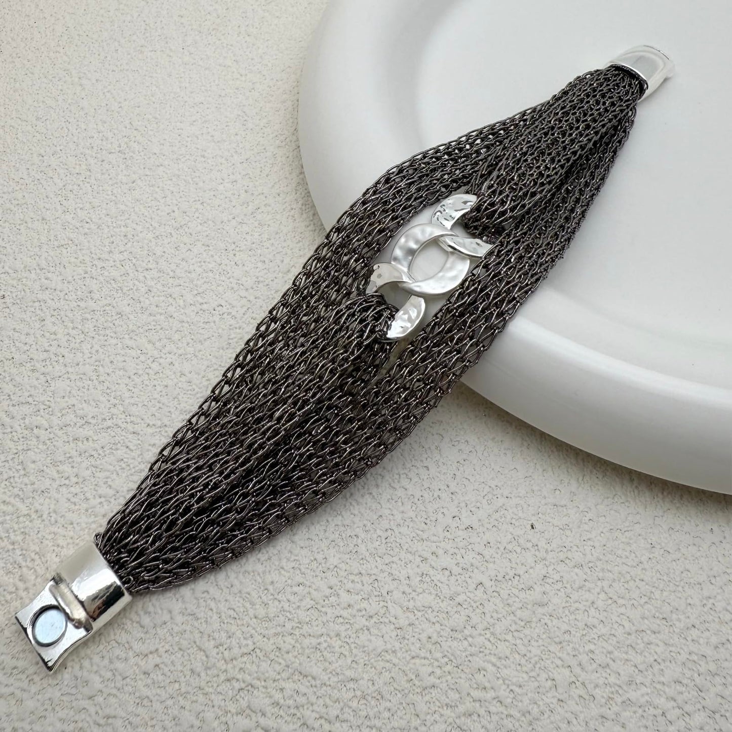 YKKZART Mesh Bracelet for Women Dainty Three Circle Link Bracelet Stack Multi-layer Mesh Chain Bracelet for Women Birthday Gift