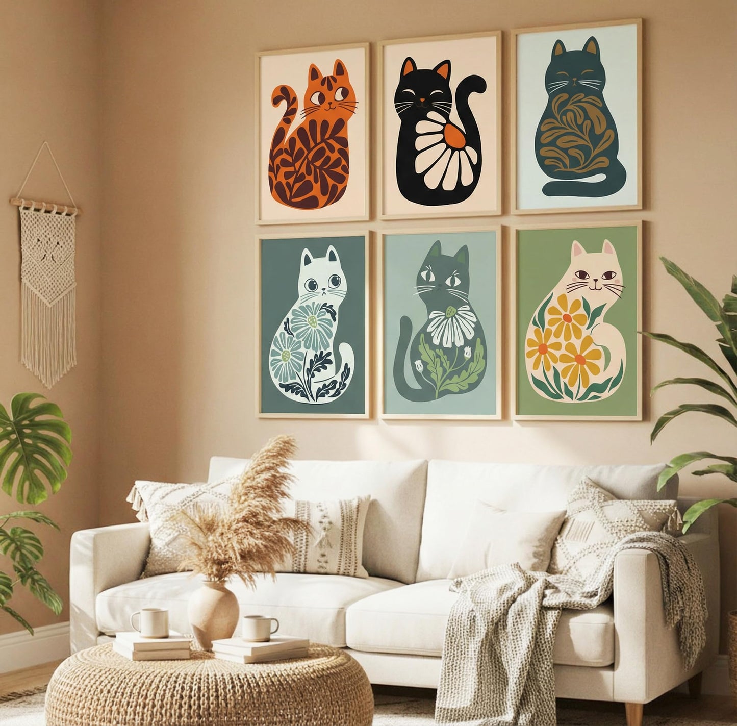 Jethami 6 Pack Paint by Numbers Kit for Adults Beginner, Easy Cute Cat DIY Painting Canvas Art Kit for Home Wall Decor 8x12 in