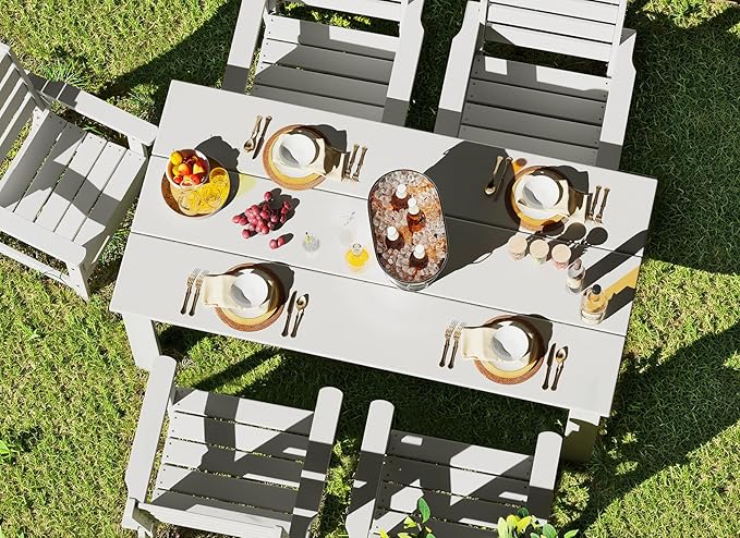 GREENVINES 5-Piece Outdoor Dining Set | HDPE | Patio Table and Chairs Sets for 4 | Patio Furniture | All Weather | Umbrella Hole | White | for Backyard Poolside Garden