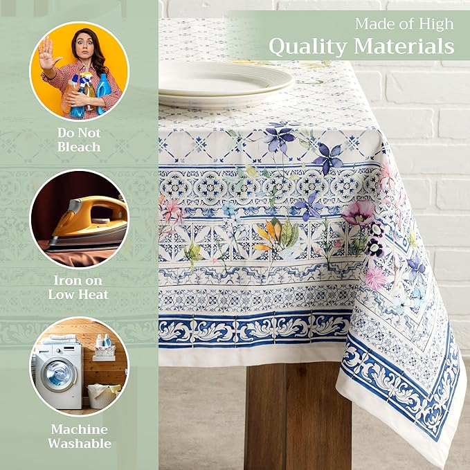 Maison d' Hermine Table Cloth Rectangle Table 100% Cotton 60 x 120 Inches Tablecloth Reusable Decorative for Dining Room Farmhouse Home Valentines Day Decorations Spring Summer - Faience