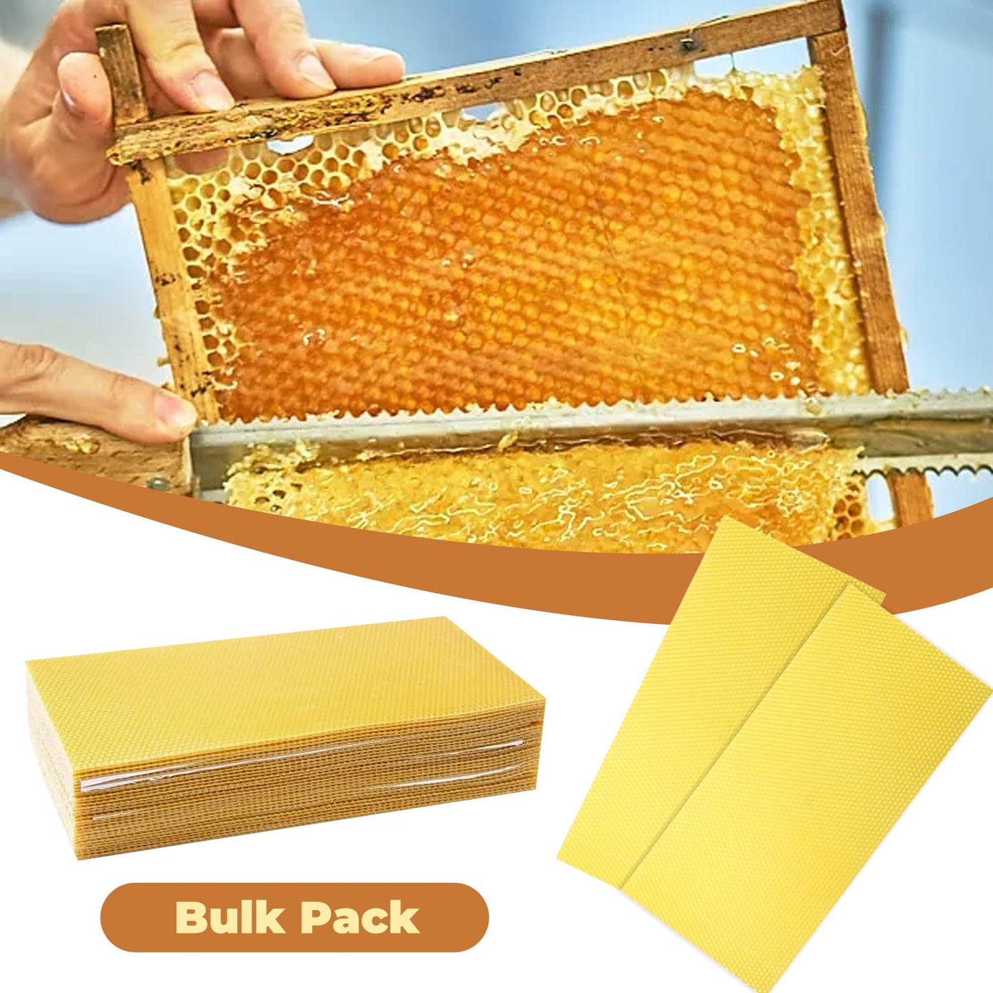 QalryXen 30Pcs Beeswax Foundation Sheets, Natural Honeycomb Wax Sheets for Beekeeping Frames, Easy to Roll for DIY Candle Making & Crafts, 7.7 × 16.3 Inch