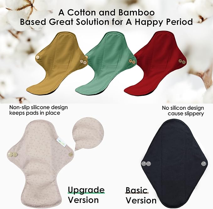 wegreeco 6 Pcs Reusable Menstrual Pads, Ultra Absorbent Cloth Pads for Heavy Flow, Sanitary for Teens, Women, Nonslip, Inner Aqua, Burgundy, Coffe, Rose Gold Outer, XS
