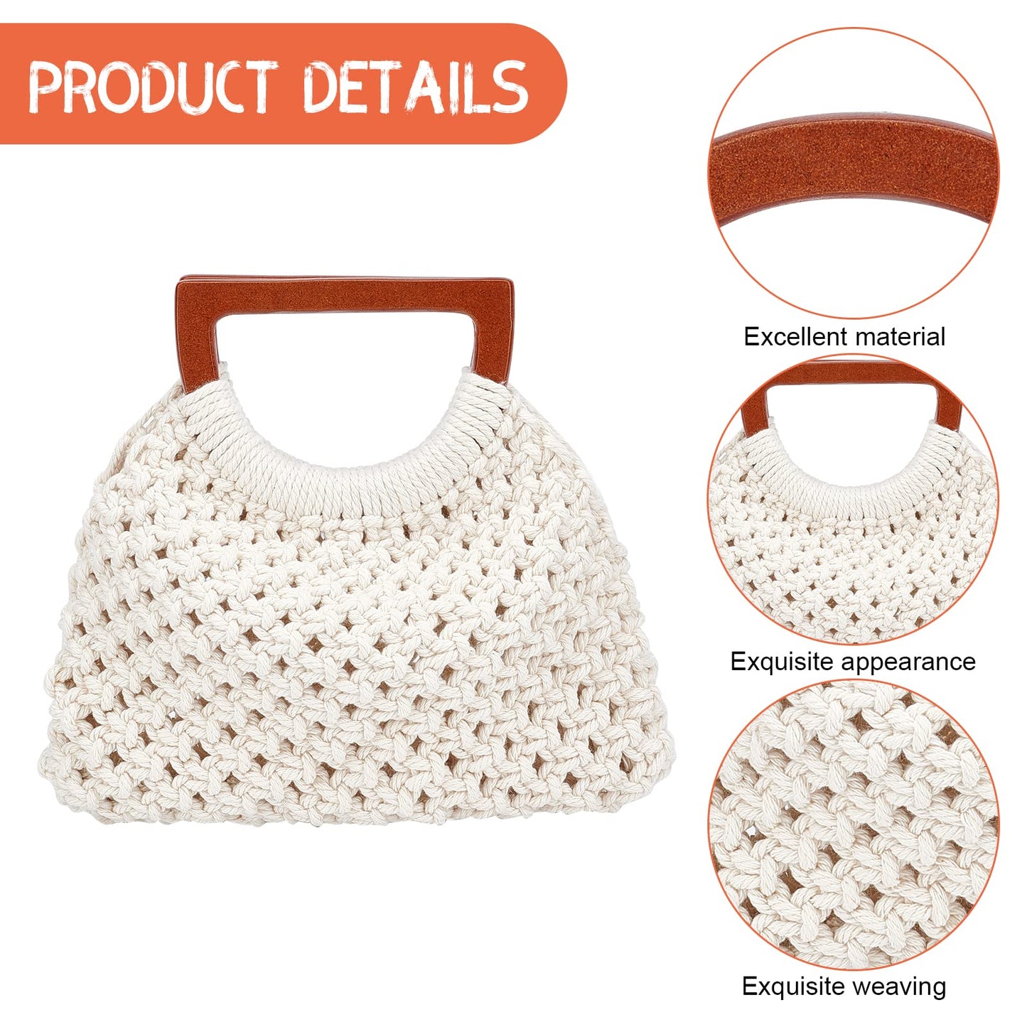 WEBEEDY Macrame Bag DIY Kit for Adults Macrame Kit for Beginners Macrame Purse DIY Kit for Women Macrame Handbag with Wooden Handle Hobbies Project for Starter Christmas Boho Gift Idea (Natural)