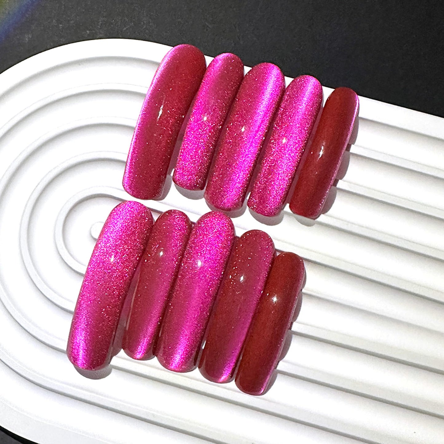Purple Press On Nails Long Handmade Curved Fake Nails with Cat's Eye Designs XL Square Nails Press ons Sparkly Reusable False Nails for Women Manicure 10Pcs(Size M)