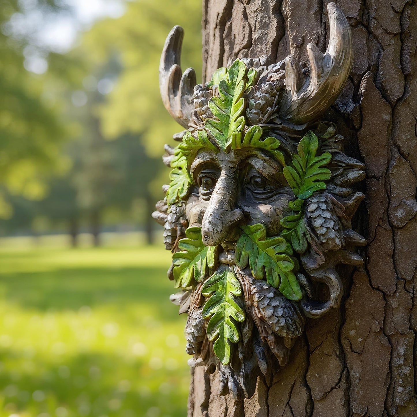 Euiroet 8.3" Real Tree Face Hugger Statue, Garden Outdoor Resin Sculpture with Foliage Features, Fairy Elve Accent Yard Art, Halloween Trees Decorations Outdoor Wall Mounted Statue