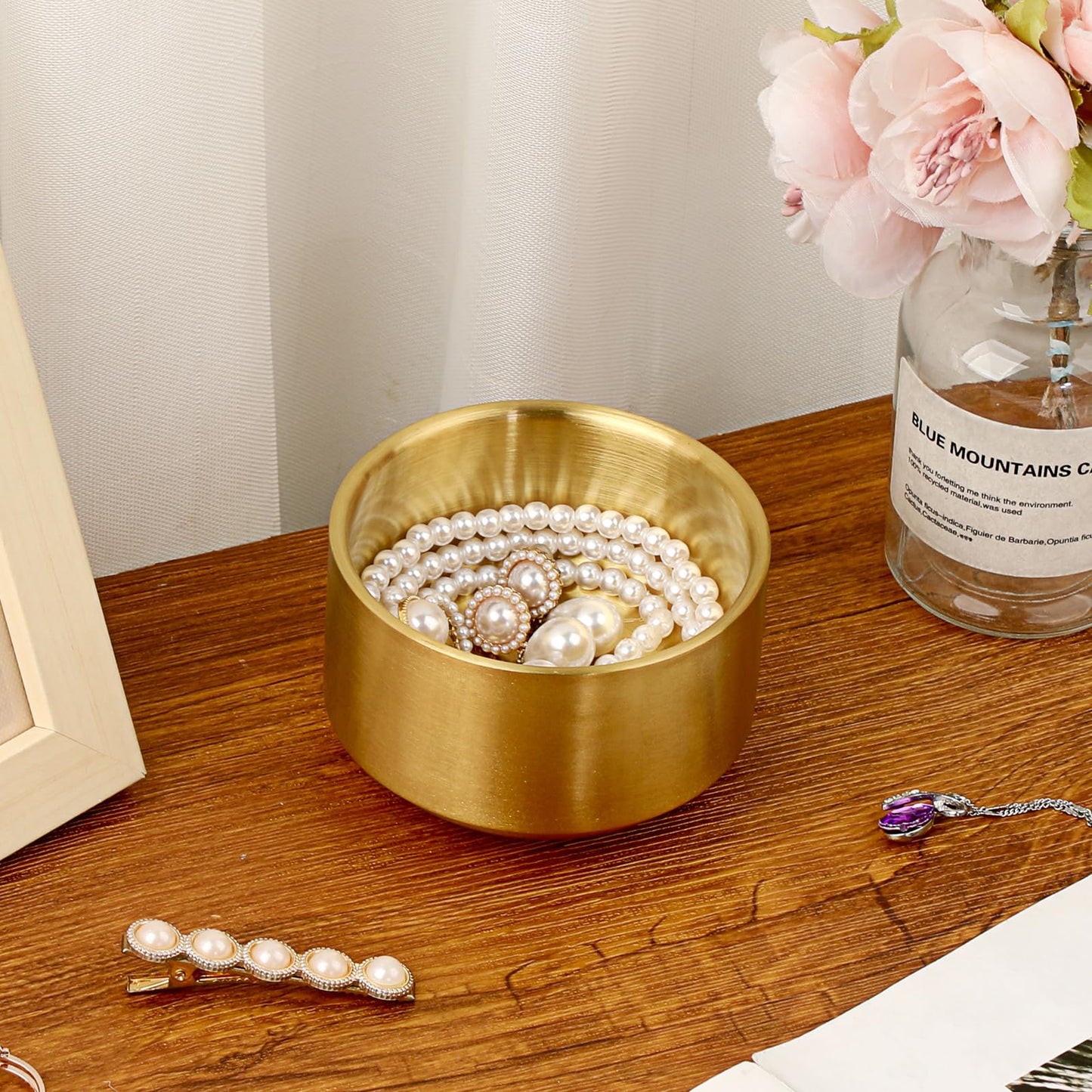 BTSKY 2 Pack Golden Paper Clip Holder, Stackable Paperclip Box Metal Storage Bowl for Office Supply Accessories, Round Small Storage Holder Cute Jewelry Organizer for Office Bathroom Vanity