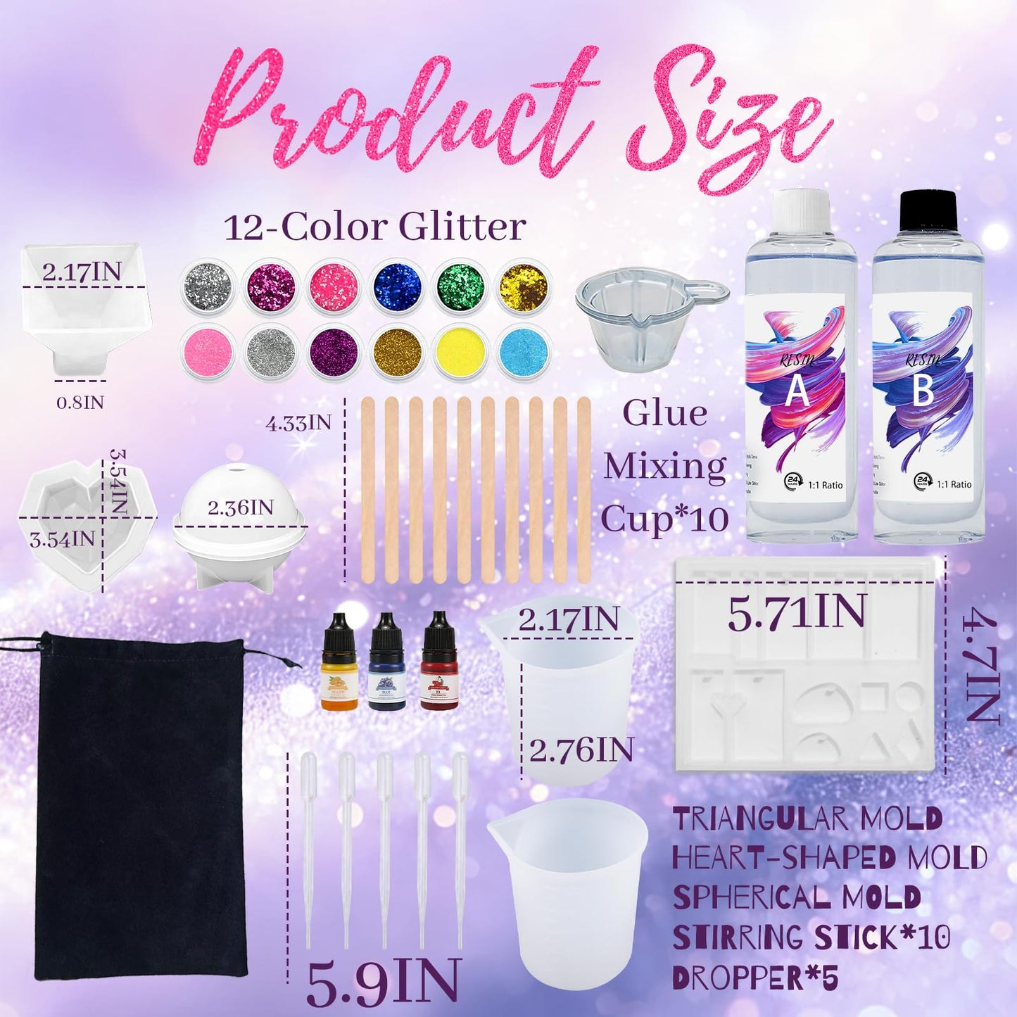 RNYBFPT Epoxy Resin Kit for Beginners, 18oz Crystal Clear Resin with Silicone Molds, Easy 1:1 Mix, All-in-One Resin Art Kit with Pigments & Glitter for Jewelry Making, DIY Crafts & Creative Gifts