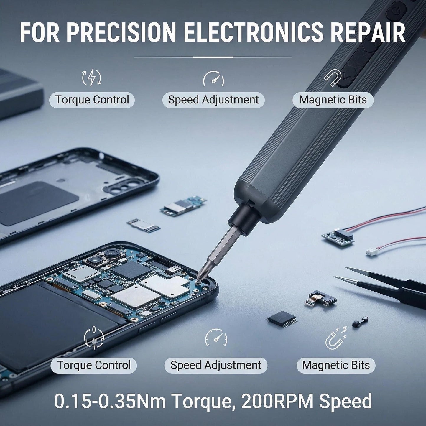 JIEHET Mini Electric Screwdriver Set, Cordless Screwdriver, Max 0.5N.m, 52 Magnetic Bits, LED Light, Magnetic Storage, Repair Tool for Electronics, Camera, Laptop, and PC Build