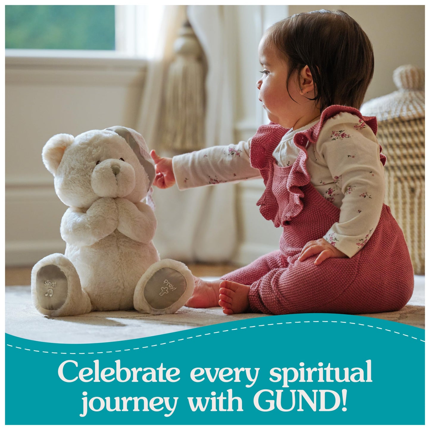 GUND Animated Goodnight Prayer Bear, Spiritual Plush Teddy Bear, Sensory Toy Stuffed Animal for Ages 0 and Up, Cream, 11"
