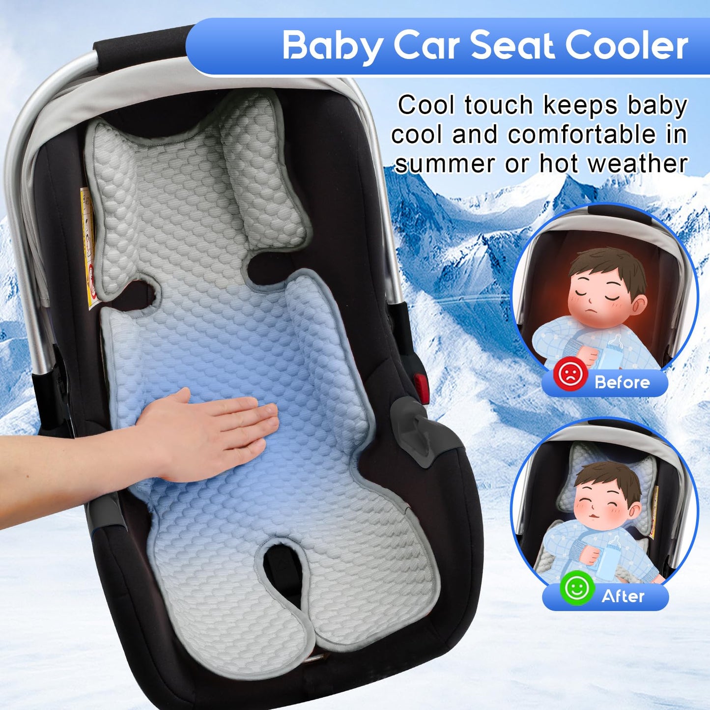 Kaseeous Car Seat Cooling Pad for Baby, Mink Dot Car Seat Cooler Mat for Girls Boys, Stroller Cooling Pad with 3D Breathable Mesh, Multifunctional Infant Carseat Cooling Insert Liner for Summer