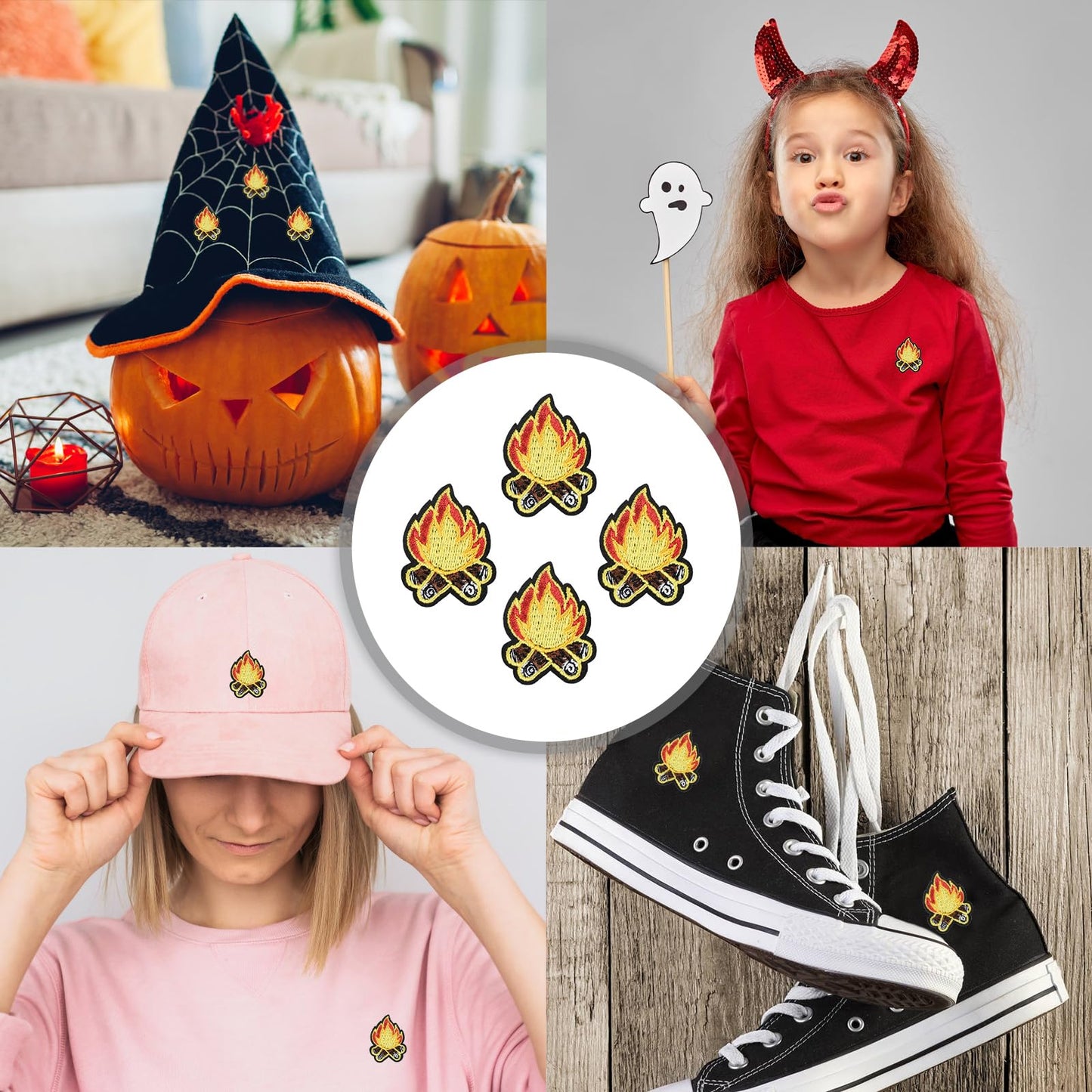 Luckforest Campfire Flame Iron On Patches, 10 Pcs Camping Fire Embroidered Applique Patches, DIY Sew On Repair Patches for Hats Shoes Backpacks Jackets Jeans