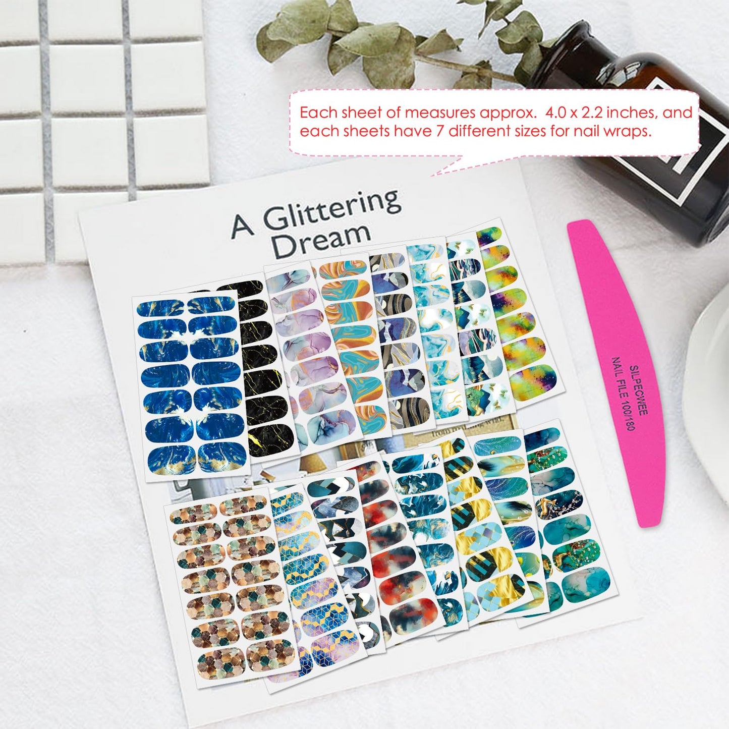 SILPECWEE 16 Sheets Gradient Nail Polish Stickers Full Nail Wraps for Women Stick on Nail Polish Strips Gel Nail Strips Self Adhesive Fingernail Manicure Design with Nail File