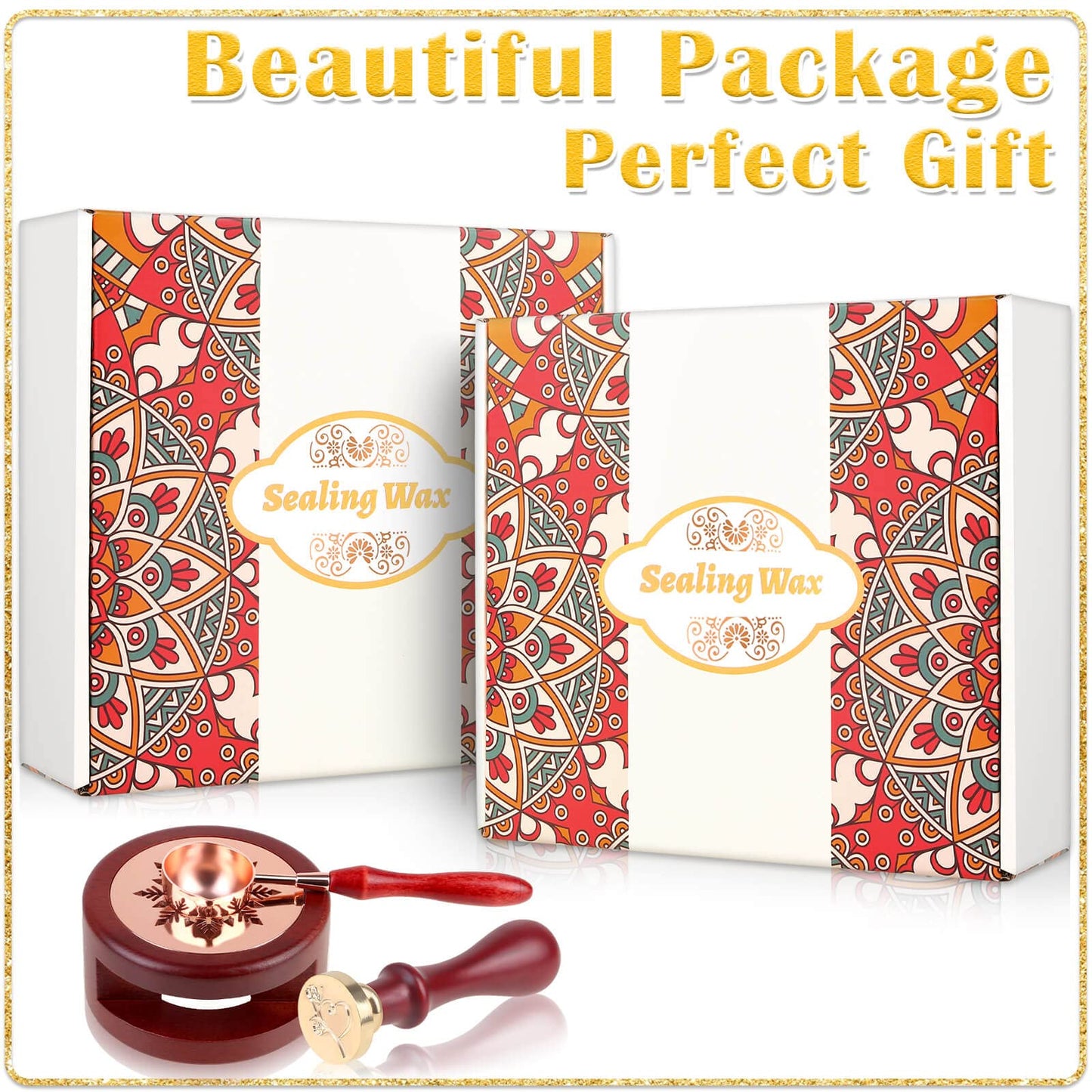 Anezus 754pcs Sealing Kit with Wax Beads, Stamp, Warmer, Vintage Envelopes, Metallic Pen for Letter Sealing, Invitations, Crafts