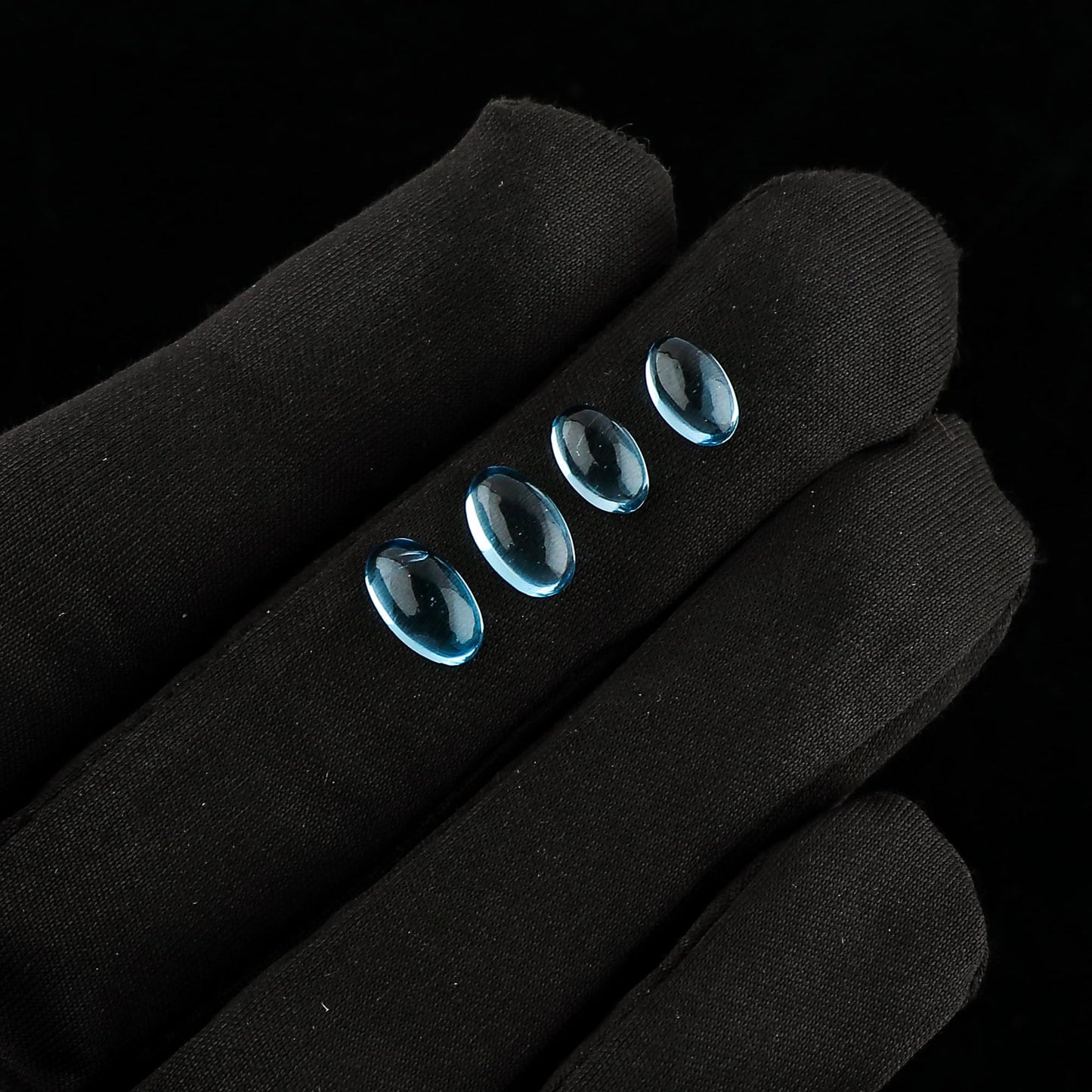 CRYSTALIS 4pcs, 8x5mm Natural Swiss-Blue-Topaz, Plain Loose Gemstone, Wholesale Bulk Cabochons, Jewelry Making Supply, Chakra Healing Polished Stones, Wire Wrapping, DIY, Gem Collection, AA+ Grade