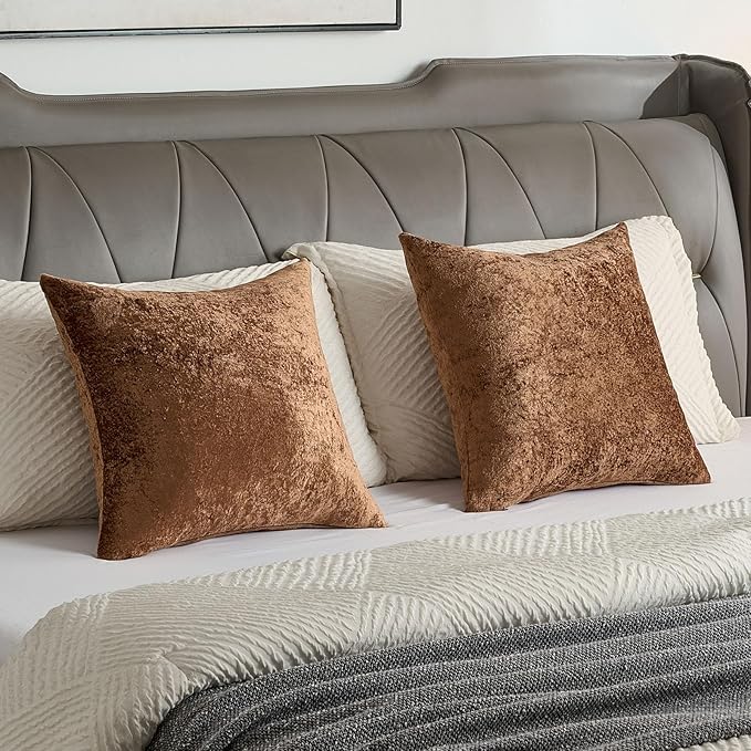 FUTEI Dark Brown Flannel Throw Pillow Covers 20x20 Inch Set of 2,Soft Dimensional Textured Cushion Cases,Modern Home Decor for Couch Living Room