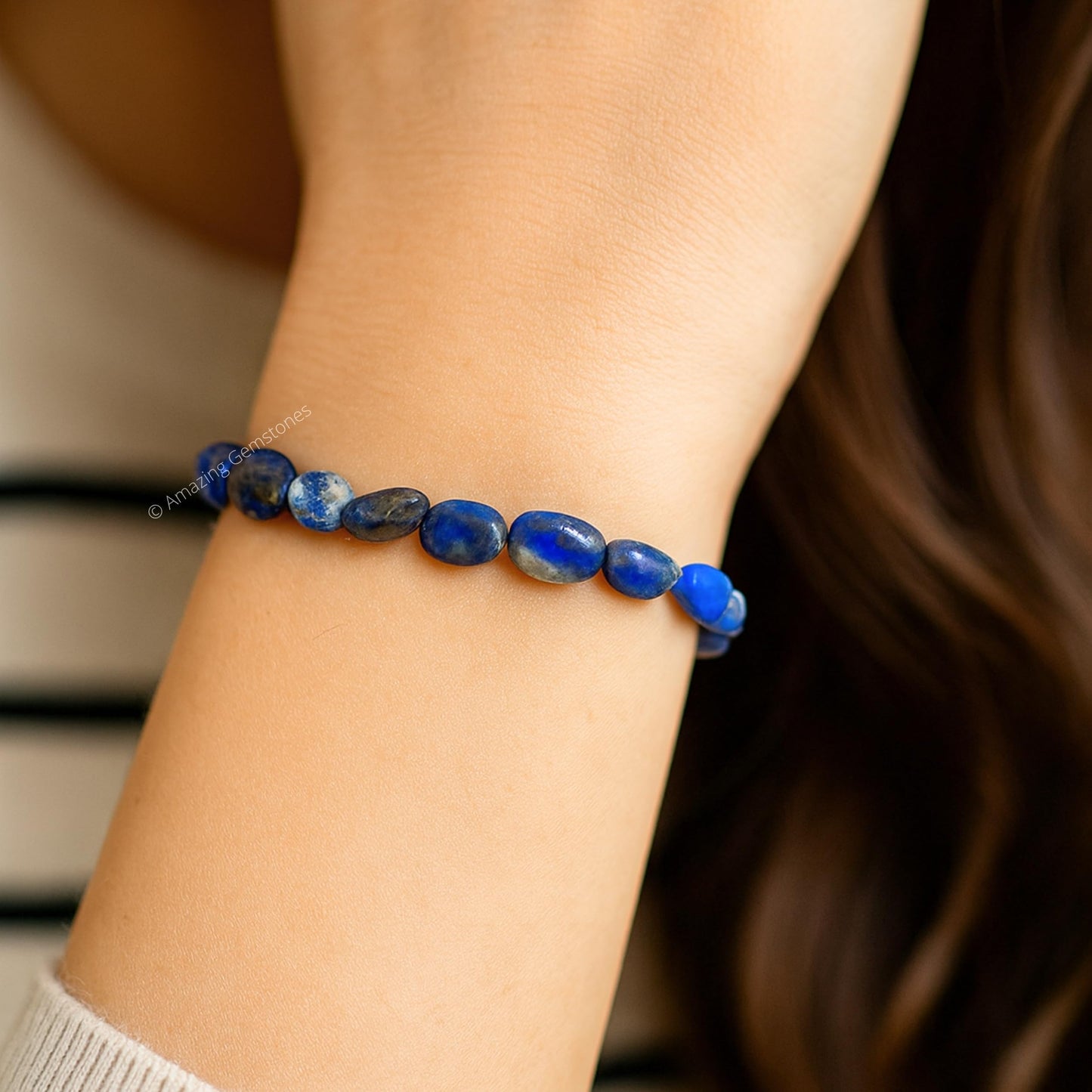 Amazing Gemstone Lapis Lazuli Bracelet - Chakra Protection Mens Lapis Lazuli Tumbled Stone Bracelet Gemstone Beaded Pulseras Para Hombres Mujer Christmas Stocking Stuffers