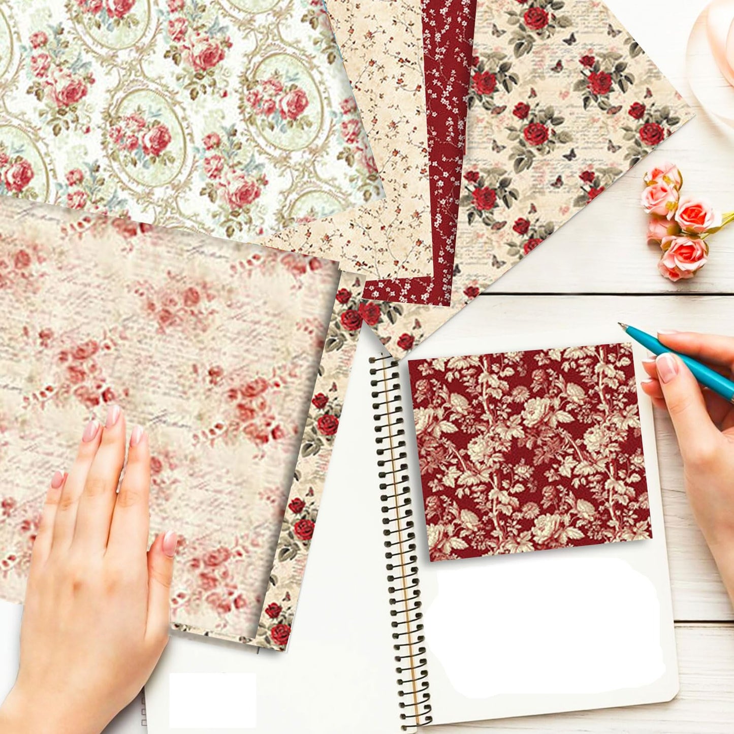 24 Sheets/24 Designs Scrapbook Paper Double Sided Boho Floral decorative craft Pattern Paper for DIY Cards, Junk Journaling, Scrapbooking Supplies and Photo Album Decor (Red-2076, 12x12 Inch)
