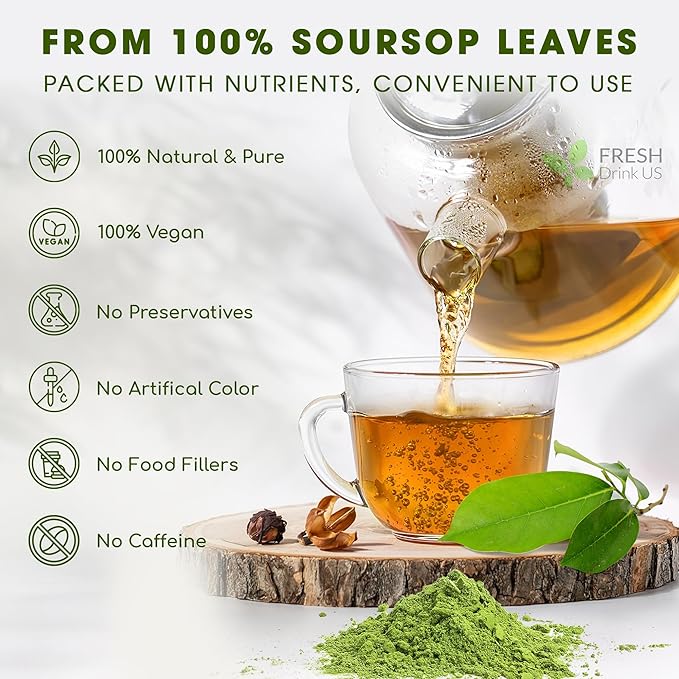 4.5oz Premium Soursop Leaf Powder – 100% Pure & Natural | Graviola Leaves for Tea, Handmade, Cake Color Making, Non-GMO, Caffeine-Free, No Additives. Vegan