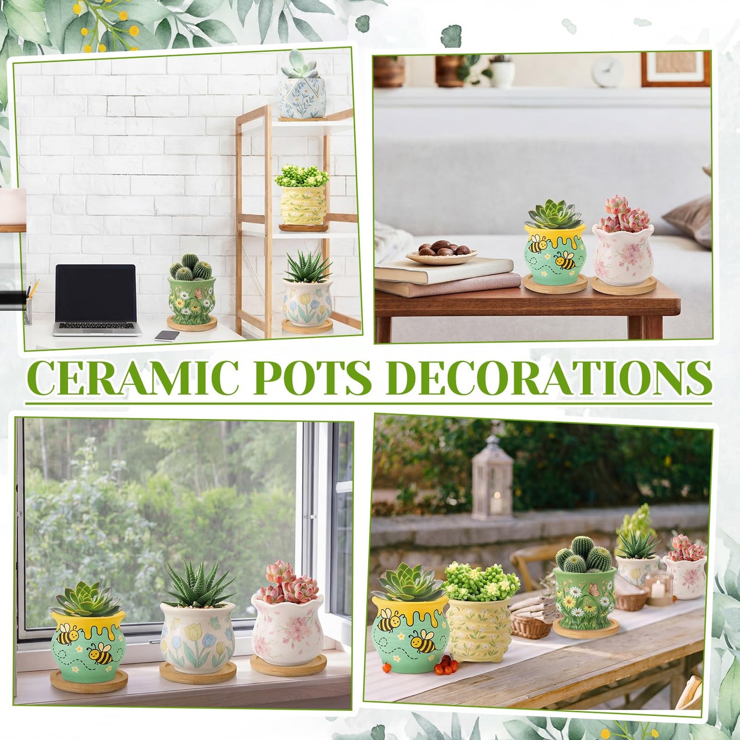 Leitee 15pcs Flower Pots 3 Inch Paint Your Own Ceramic Pot Craft Kit Ready-to-Paint Small Succulent Pots Bulk with Drainage Hole Paint Set Mini Paintable Plant Vase for Spring Birthday DIY Gift