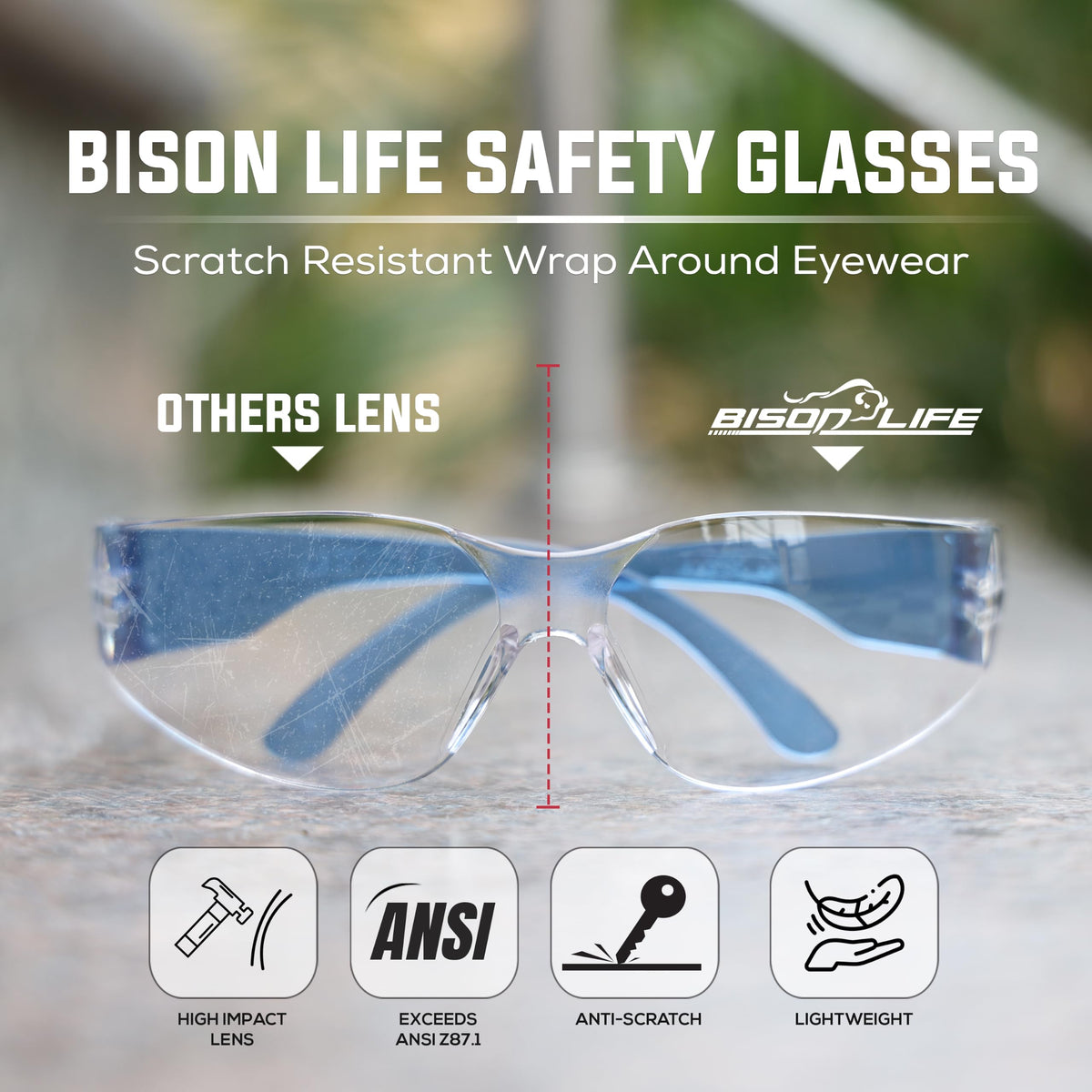 Clear Lens Blue Temple Safety Glasses Bulk 6 Pack (6 Count)