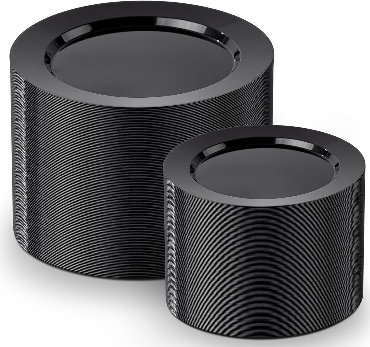 FLOWERCAT 200PCS Black Plastic Disposable Plates for Party - Black Plastic Plates - Serve for 100 Guests for Halloween Parties and Birthday Events