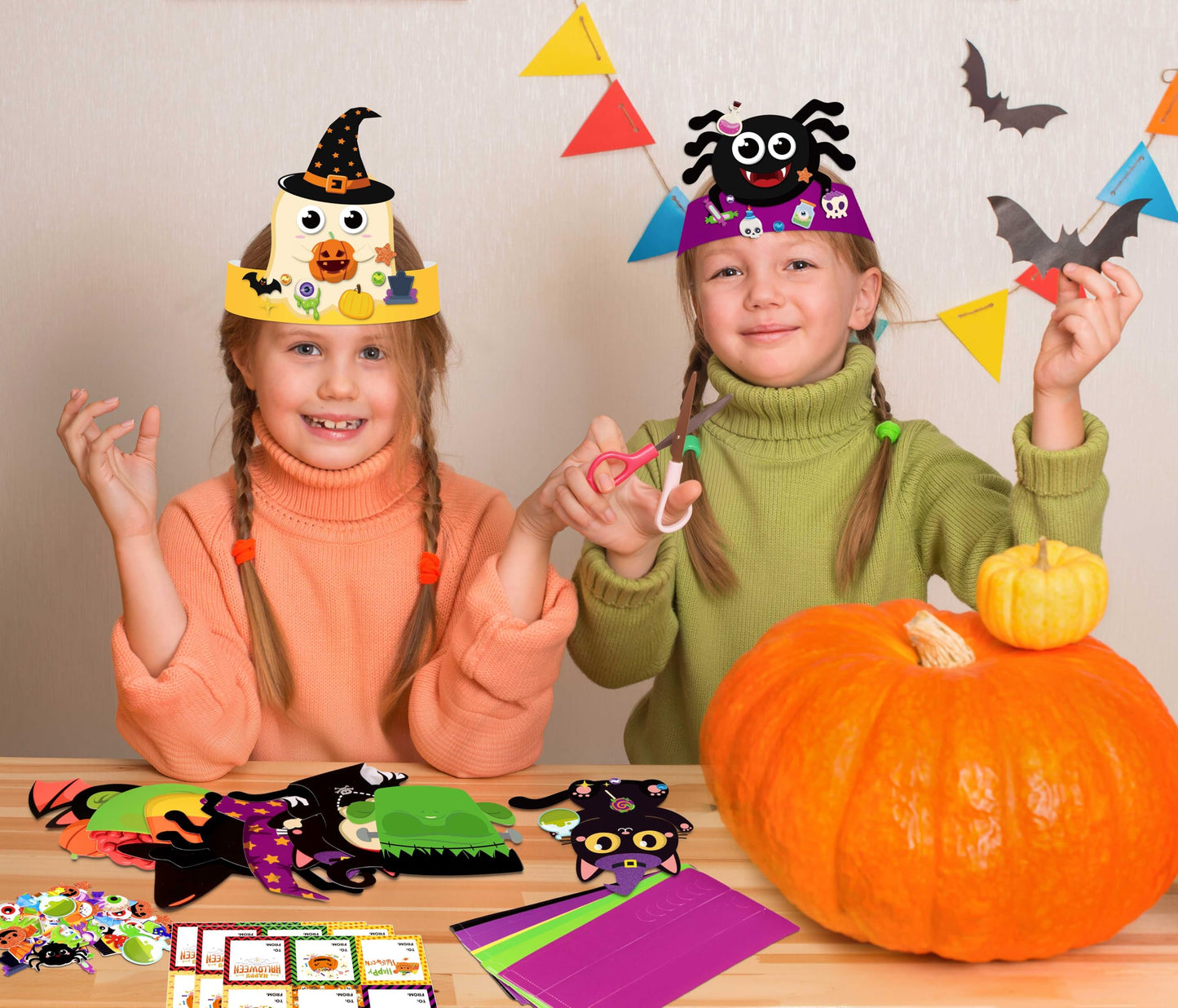 Eternity sky 30 Sets Halloween Crafts - DIY Headbands Paper Crown Hat Art Kit Set with Stickers for Party Favors