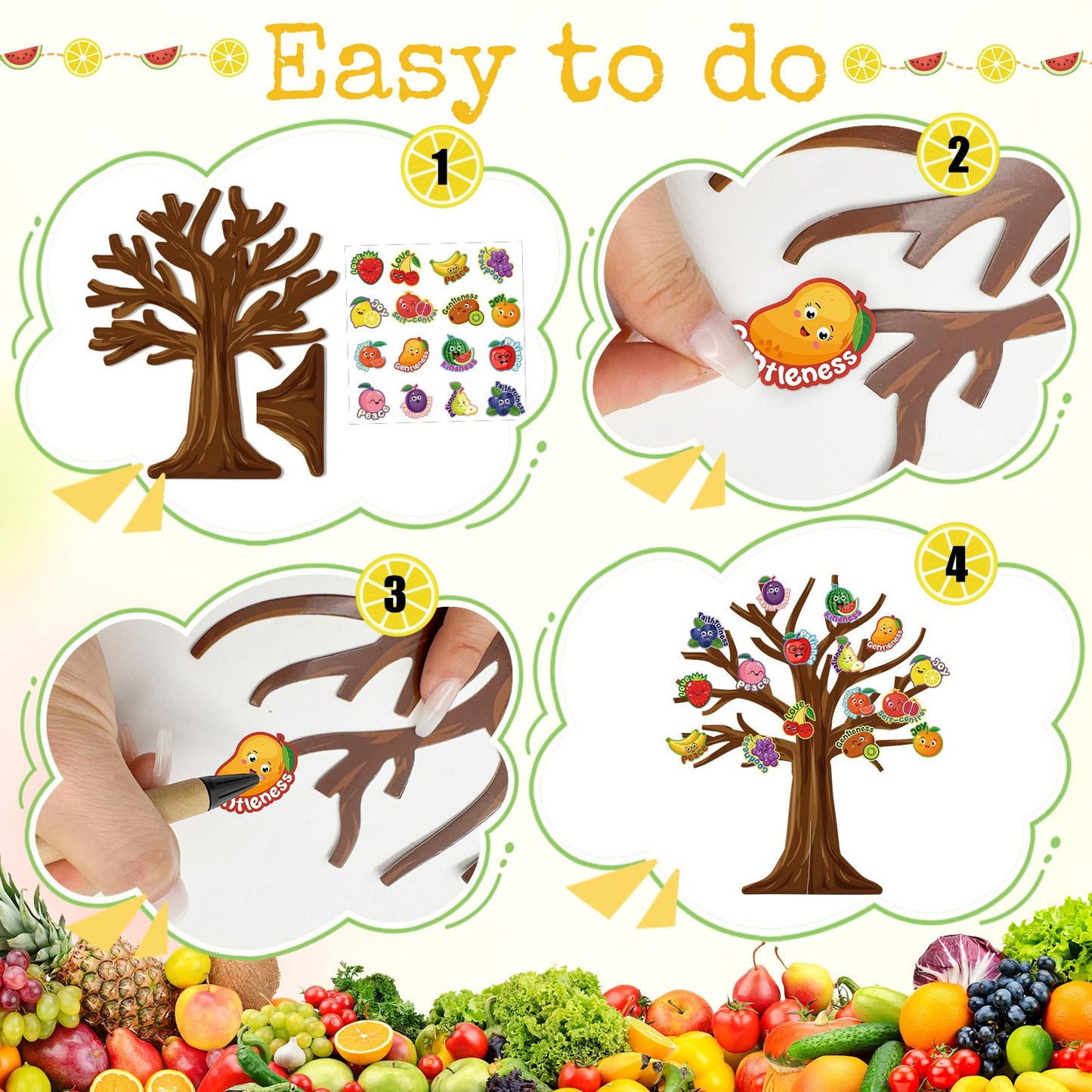 Cinrobiye 30 Set Fruit of The Spirit Craft Kit Fruit Bible DIY Tree Religious Craft Ornaments Making Art Crafts for Bible Sunday School Classroom Home Christian Party Activities Favor Decor Supplies