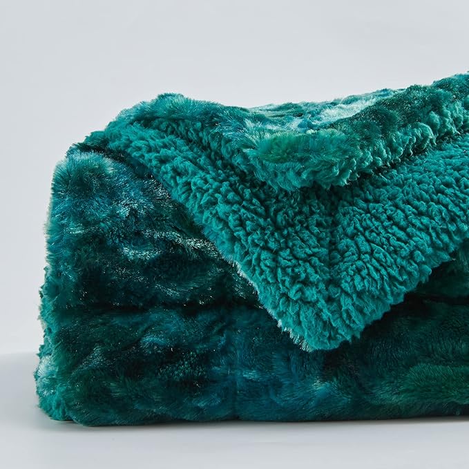 NEWCOSPLAY Super Soft Faux Fur Throw Blanket for Couch Tie-dye Dark Teal Sherpa Fuzzy Plush Warm Blanket for Sofa Bed (Tie-dye Dark Teal, Throw(50"x60"))