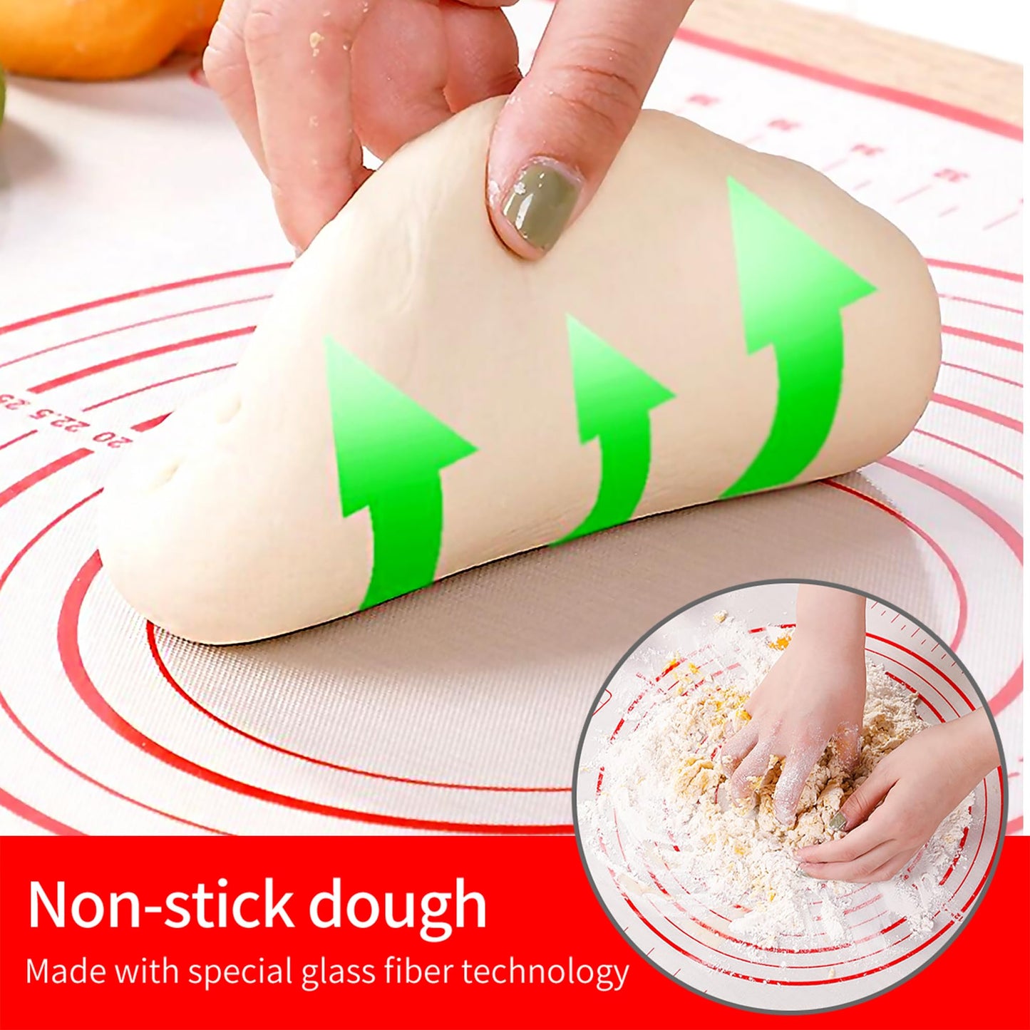 Silicone Baking Mat Super Large, 32x24 inch Silicone Pastry Non Stick Kneading Mat with Cable Ties and Dough Scraper, Measurement Food Grade Silicone Mat for Rolling Dough